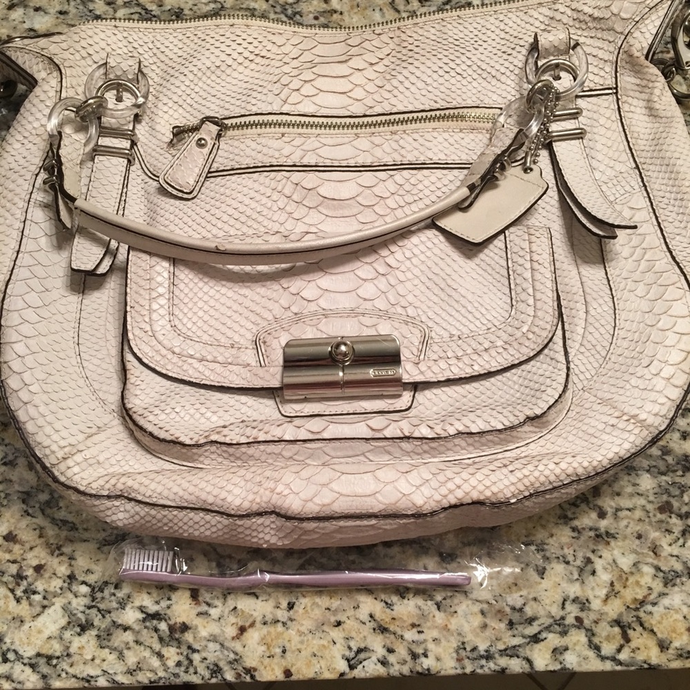 Large White Coach Python Handbag